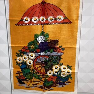 Vintage Tea Towel Wall Hanging with Floral and Fruit Design